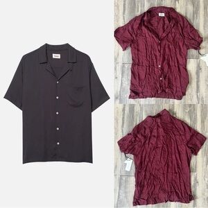 Elwood Camp Button Down Shirt with Pocket Detail in Burgundy
